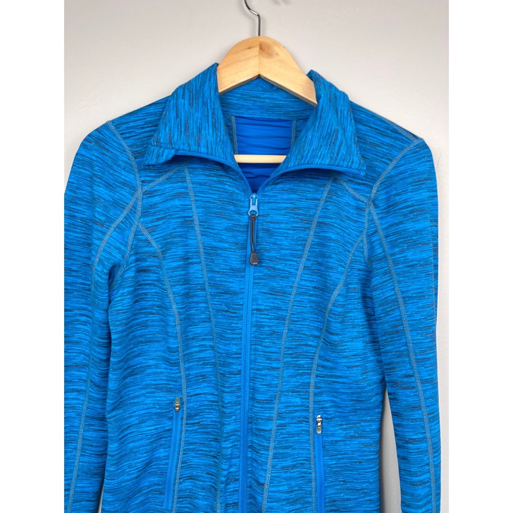 Zella Blue Space‎ Dye Full Zip Jacket S Studio Core Ruched Mesh Back Athleisure - Picture 2 of 12